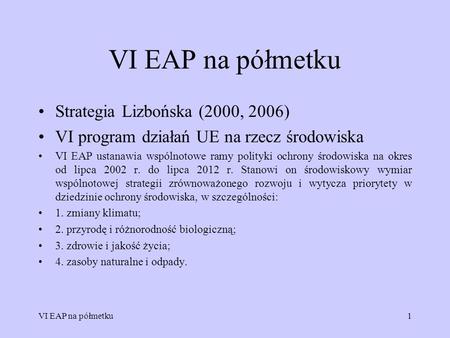 VI EAP na półmetku Strategia Lizbońska (2000, 2006)