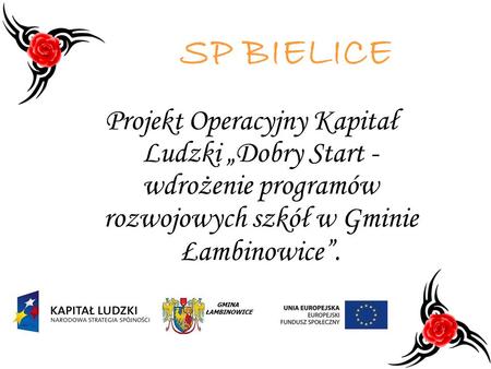 SP BIELICE Projekt Operacyjny Kapitał Ludzki „Dobry Start - wdrożenie programów rozwojowych szkół w Gminie Łambinowice”.