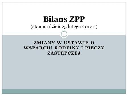 Bilans ZPP (stan na dzień 25 lutego 2012r.)