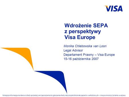 Wdrożenie SEPA z perspektywy Visa Europe