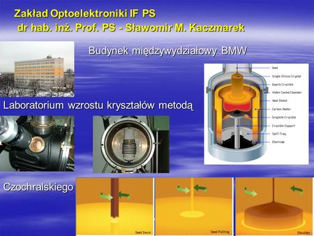 Optoelektronika i fizyka materiałowa 1 Zakład Optoelektroniki IF PS dr hab. inż. Prof. PS - Sławomir M. Kaczmarek dr hab. inż. Prof. PS - Sławomir M. Kaczmarek.