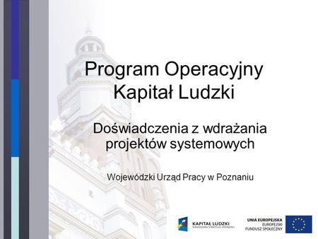 Program Operacyjny Kapitał Ludzki Doświadczenia z wdrażania projektów systemowych Wojewódzki Urząd Pracy w Poznaniu.