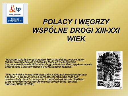 POLACY I WĘGRZY WSPÓLNE DROGI XIII-XXI WIEK Magyarország és Lengyelország két örökéletű tölgy, melyek külön törzset növesztettek, de gyökereik a föld.