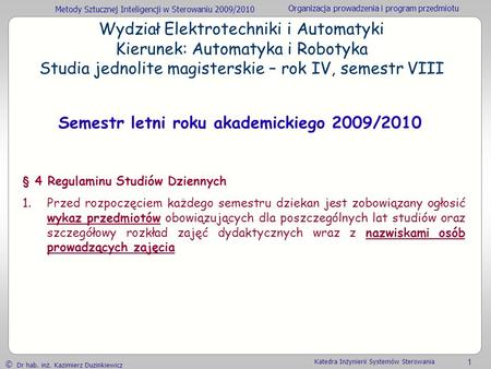 Semestr letni roku akademickiego 2009/2010