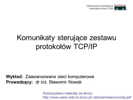 Komunikaty sterujące zestawu protokołów TCP/IP