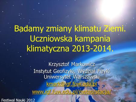 Instytut Geofizyki, Wydział Fizyki Uniwersytet Warszawski