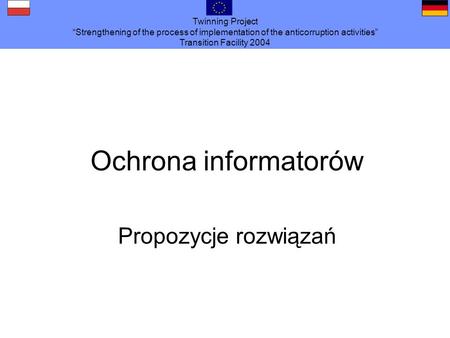 Twinning Project Strengthening of the process of implementation of the anticorruption activities Transition Facility 2004 Ochrona informatorów Propozycje.