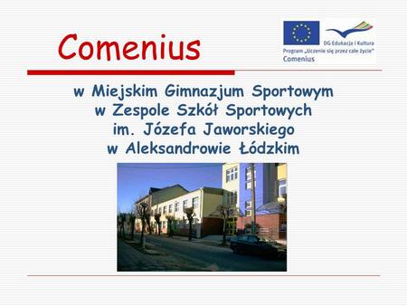 Comenius w Miejskim Gimnazjum Sportowym w Zespole Szkół Sportowych im. Józefa Jaworskiego w Aleksandrowie Łódzkim.