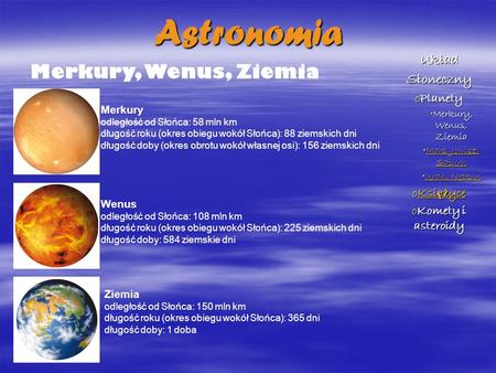 Astronomia Merkury, Wenus, Ziemia Układ Słoneczny Planety Księżyce