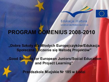 PROGRAM COMENIUS 2008-2010 Dobre Szkoły dla Młodych Europejczyków/Edukacja Społeczna i Uczenie się Metodą Projektów Good Schools for European Juniors/Social.