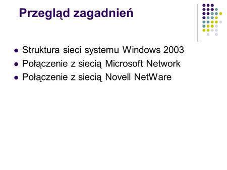 Przegląd zagadnień Struktura sieci systemu Windows 2003