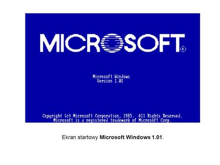 Ekran startowy Microsoft Windows 1.01.. Gdy Windows 1.x startuje, uruchamia aplikację o nazwie MS-DOS Executive. Jest to pewien rodzaj Menadżera plików.
