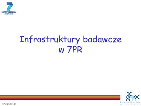 Www.kpk.gov.pl 1 Infrastruktury badawcze w 7PR. www.kpk.gov.pl 2 Struktura i budżet 7 PR Współpraca 32 413 Pomysły 7 510 Ludzie 4 750 Możliwości 4 097.