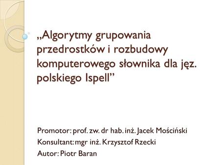 Promotor: prof. zw. dr hab. inż. Jacek Mościński