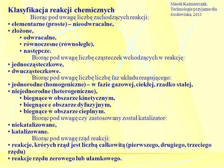 Klasyfikacja reakcji chemicznych
