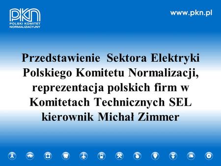 Przedstawienie  Sektora Elektryki Polskiego Komitetu Normalizacji, reprezentacja polskich firm w Komitetach Technicznych SEL kierownik Michał Zimmer.