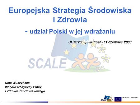 1 Europejska Strategia Środowiska i Zdrowia - udział Polski w jej wdrażaniu COM(2003)338 final - 11 czerwiec 2003 Nina Wuczyńska Instytut Medycyny Pracy.