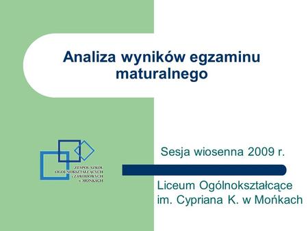 Analiza wyników egzaminu maturalnego Sesja wiosenna 2009 r. Liceum Ogólnokształcące im. Cypriana K. w Mońkach.