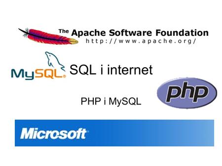 SQL i internet PHP i MySQL. Programy MySQL: serverMySQL: server WWW serverWWW server Interpreter PHPInterpreter PHP Przeglądarka stron wwwPrzeglądarka.