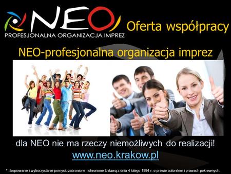 Oferta współpracy NEO-profesjonalna organizacja imprez