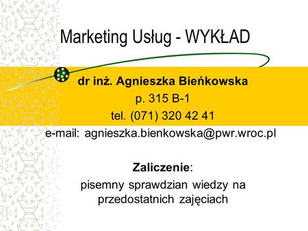 Marketing Usług - WYKŁAD