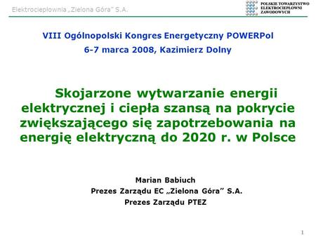 VIII Ogólnopolski Kongres Energetyczny POWERPol