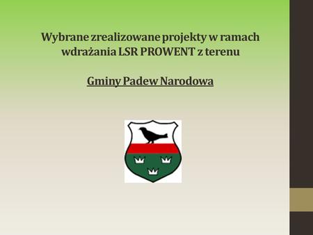 Wybrane zrealizowane projekty w ramach wdrażania LSR PROWENT z terenu Gminy Padew Narodowa.