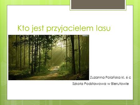 Kto jest przyjacielem lasu Zuzanna Polańska kl. 6 c Szkoła Podstawowa w Bierutowie.