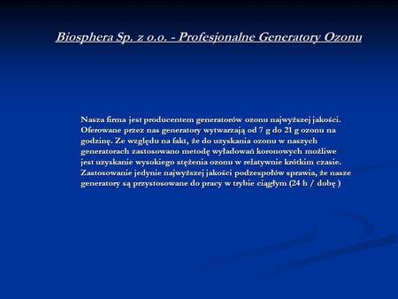 Biosphera Sp. z o.o. - Profesjonalne Generatory Ozonu