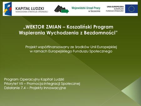 WEKTOR ZMIAN – Koszaliński Program Wspierania Wychodzenia z Bezdomności Program Operacyjny Kapitał Ludzki Priorytet VII – Promocja Integracji Społecznej.