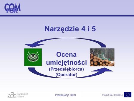 Ewa Lidén Kassel Project No. 030300-2 Presentation 2009 Narzędzie 4 i 5 Ocena umiejętności (Przedsiębiorca) (Operator) Prezentacja 2009.