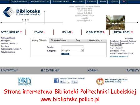 Strona internetowa Biblioteki Politechniki Lubelskiej