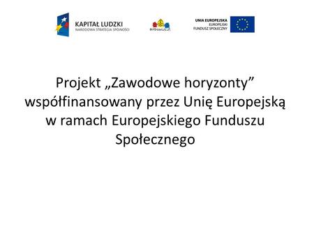 Projekt „Zawodowe horyzonty” współfinansowany przez Unię Europejską w ramach Europejskiego Funduszu Społecznego.