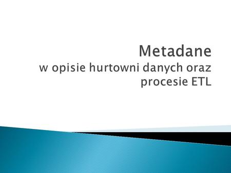 Metadane w opisie hurtowni danych oraz procesie ETL
