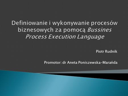 Piotr Rudnik Promotor: dr Aneta Poniszewska-Marańda