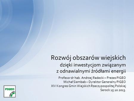 Profesor dr hab. Andrzej Radecki – Prezes PIGEO