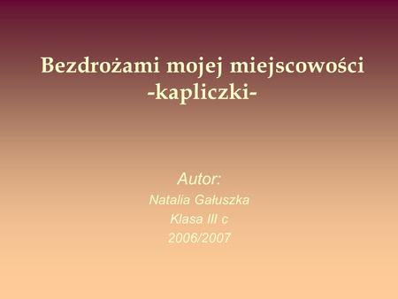 Bezdrożami mojej miejscowości -kapliczki- Autor: Natalia Gałuszka Klasa III c 2006/2007.