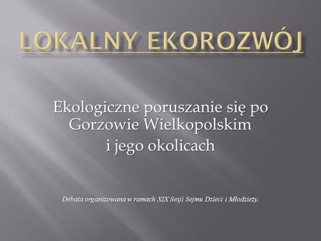 Ekologiczne poruszanie się po Gorzowie Wielkopolskim i jego okolicach Debata organizowana w ramach XIX Sesji Sejmu Dzieci i Młodzieży.