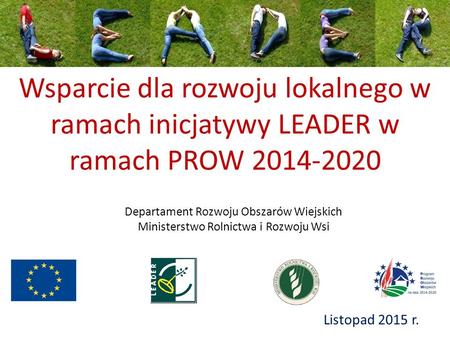 Wsparcie dla rozwoju lokalnego w ramach inicjatywy LEADER w ramach PROW 2014-2020 Listopad 2015 r. Departament Rozwoju Obszarów Wiejskich Ministerstwo.