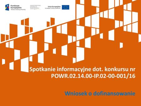 Spotkanie informacyjne dot. konkursu nr POWR.02.14.00-IP.02-00-001/16 Wniosek o dofinansowanie.