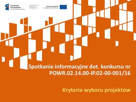 Spotkanie informacyjne dot. konkursu nr POWR.02.14.00-IP.02-00-001/16 Kryteria wyboru projektów.