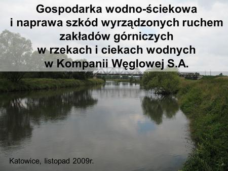 Gospodarka wodno-ściekowa i naprawa szkód wyrządzonych ruchem zakładów górniczych w rzekach i ciekach wodnych w Kompanii Węglowej S.A. Katowice, listopad.