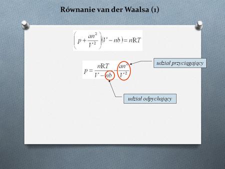 Równanie van der Waalsa (1) udział odpychający udział przyciągający.