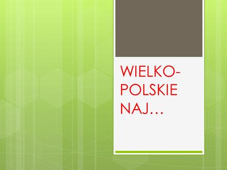 WIELKO- POLSKIE NAJ…. NAJWIĘKSZE MIASTO Stolicą W ielkopolski i największym miastem jest Poznań. Żyje tam 546,829 ludzi. Ma powierzchnię 261,85ha.