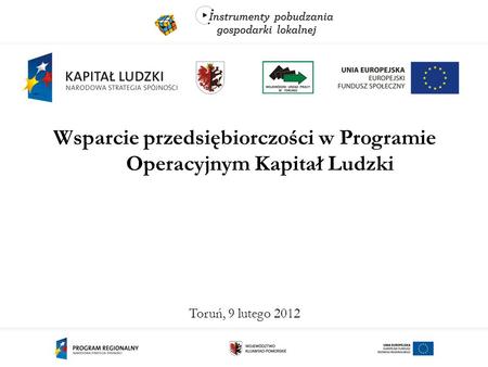 Wsparcie przedsiębiorczości w Programie Operacyjnym Kapitał Ludzki Toruń, 9 lutego 2012.