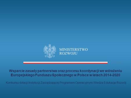 Wsparcie zasady partnerstwa oraz procesu koordynacji we wdrażaniu Europejskiego Funduszu Społecznego w Polsce w latach 2014-2020 Konkursu dotacji Instytucji.