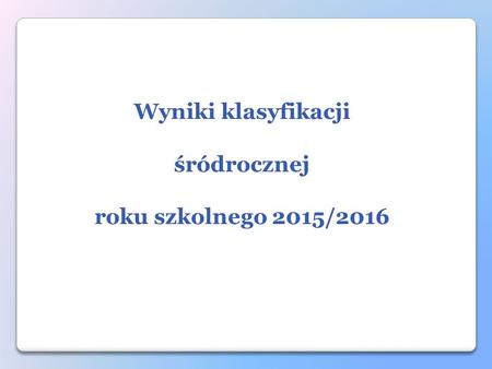 Wyniki klasyfikacji śródrocznej roku szkolnego 2015/2016.