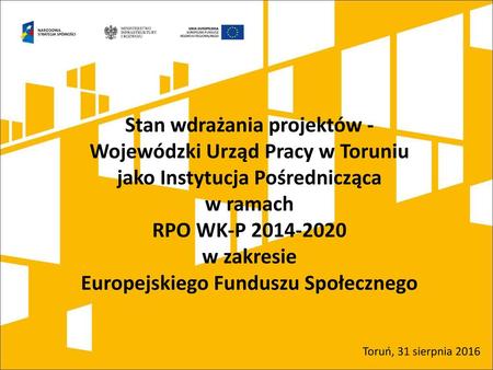 Stan wdrażania projektów - Wojewódzki Urząd Pracy w Toruniu
