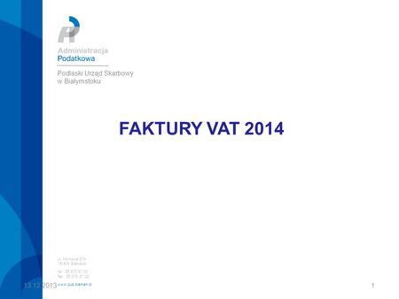 FAKTURY VAT 2014 Podlaski Urząd Skarbowy w Białymstoku
