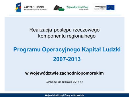 Wojewódzki Urząd Pracy w Szczecinie Realizacja postępu rzeczowego komponentu regionalnego Programu Operacyjnego Kapitał Ludzki 2007-2013 w województwie.